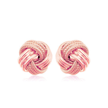 14k Rose Gold Love Knot with Ridge Texture Earrings
